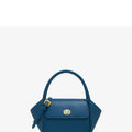 Women's leather wing shape tote bag with cross-body strap in four colour options showing buckle detail