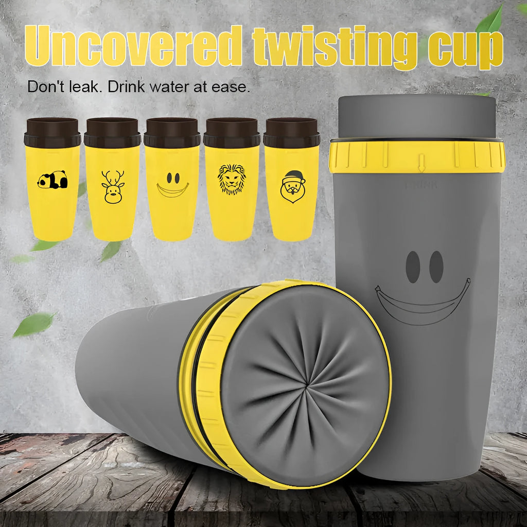 Double-walled insulated travel mug with twist-seal silicone membrane in cartoon design