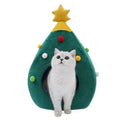 Christmas tree-shaped plush pet cave bed for cats and small dogs with detachable cover