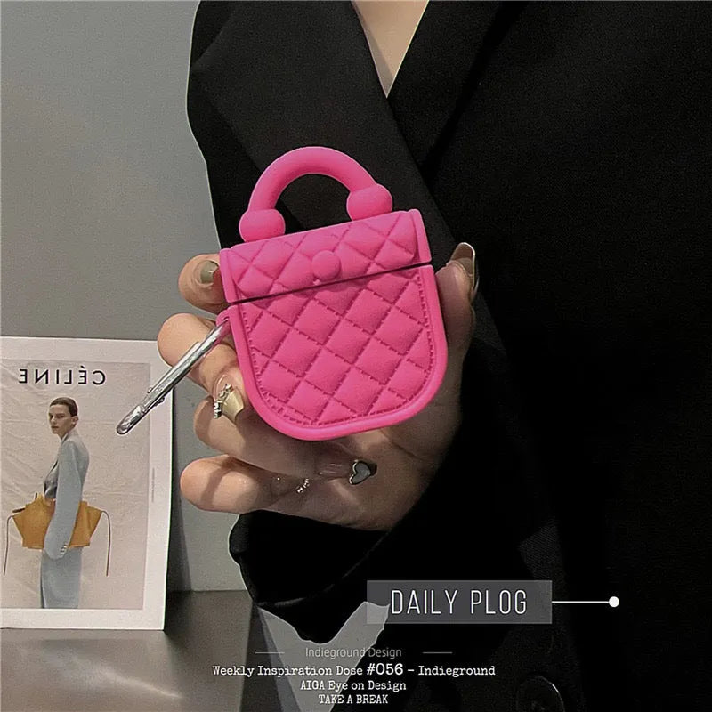 Hard TPU earphone case for AirPods in Barbie bag iron hook colour with cartoon style injection moulded design