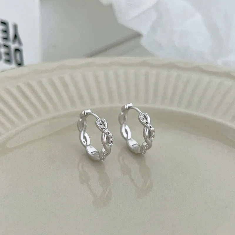 S925 sterling silver diamond earrings with hexagon and octagon design in white gold colour