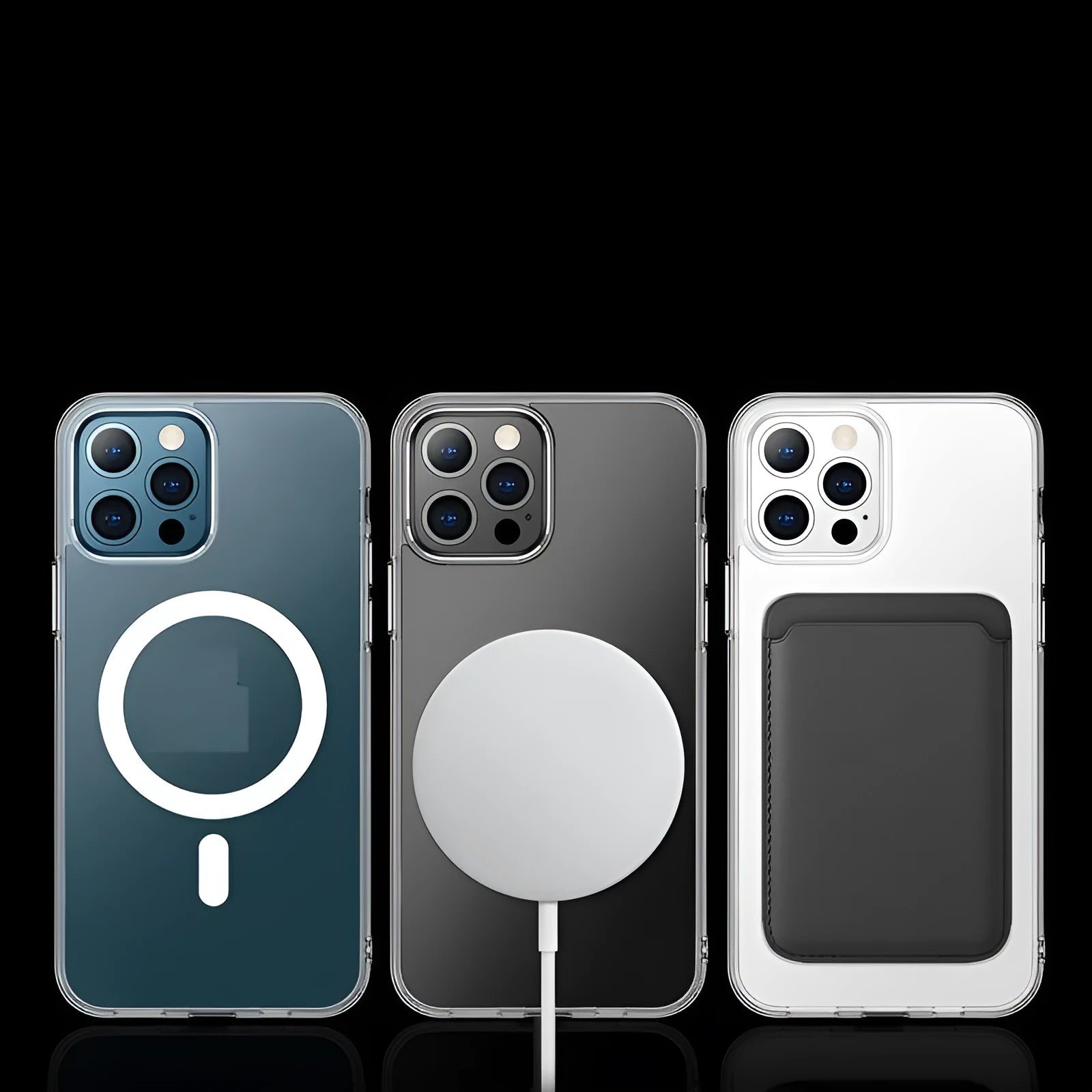 Transparent magnetic hard-shell back cover case for iPhone on a magnetic car vent mount.