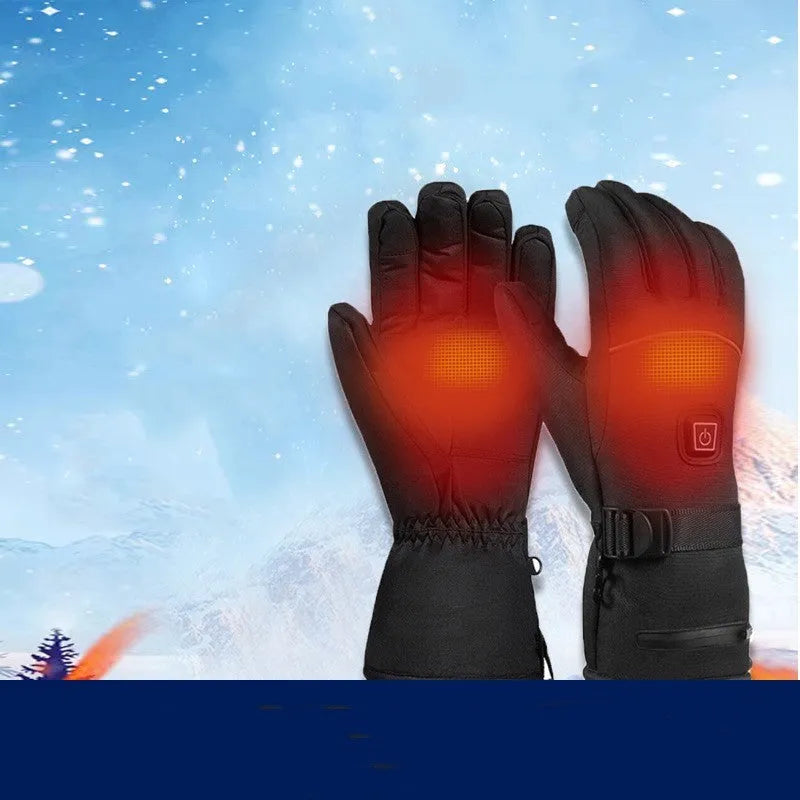 Thickened warm electric heating gloves in solid colour, leather material, separate finger design, unisex size M L XL