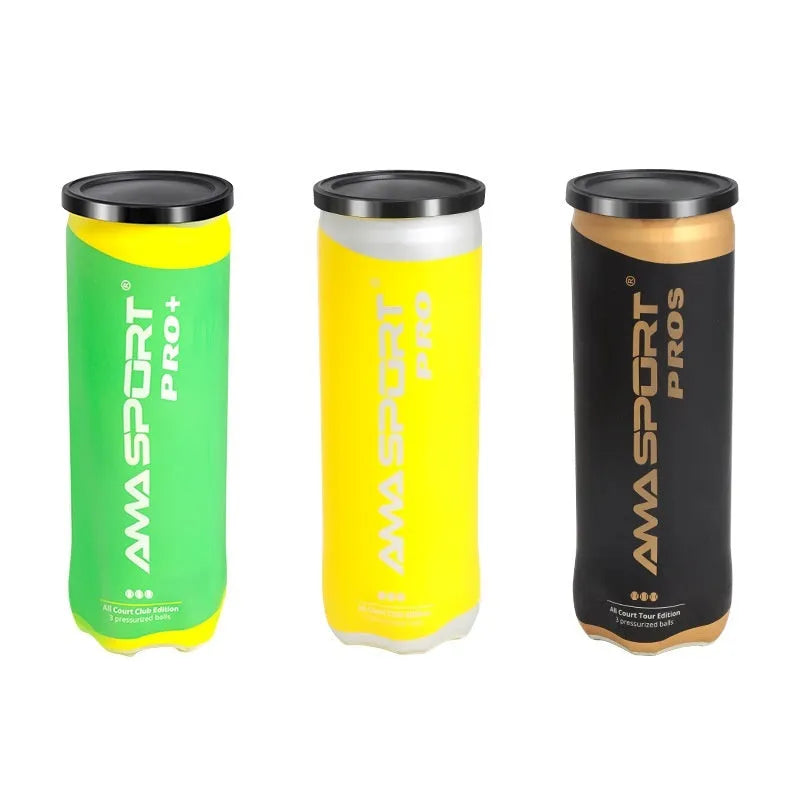 Three cage plate tennis training balls in Cricket-PRO colours showing high elasticity construction for court practice