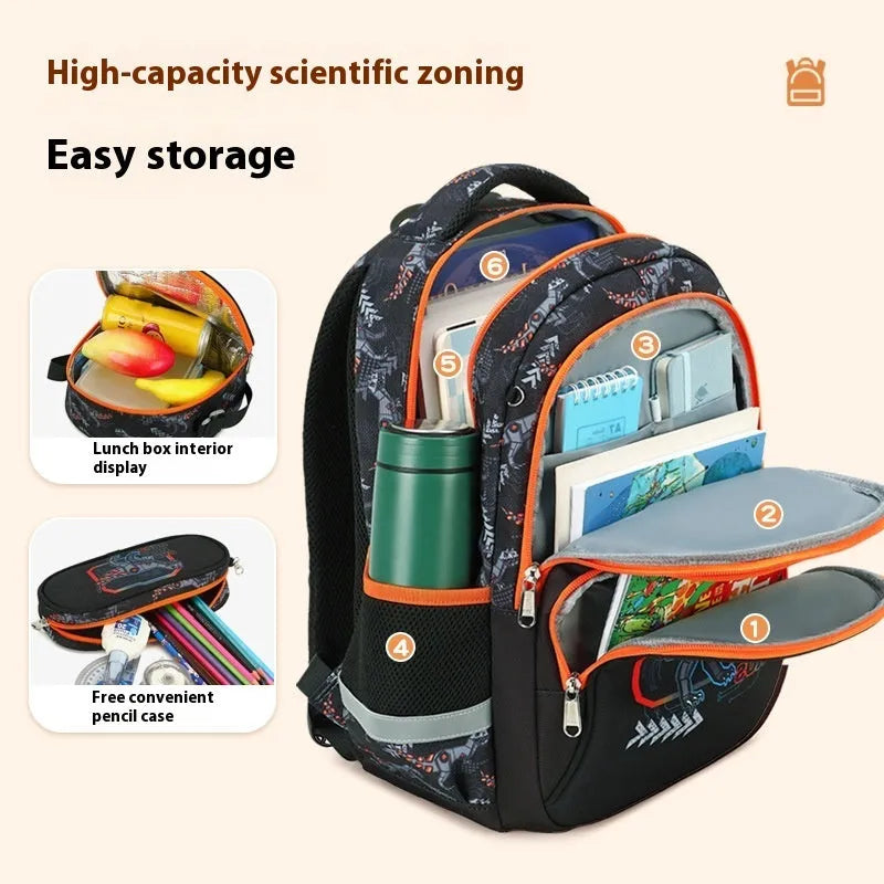 Lightweight Oxford cloth primary school schoolbag with animal pattern and curved shoulder straps, Grades 1-4.
