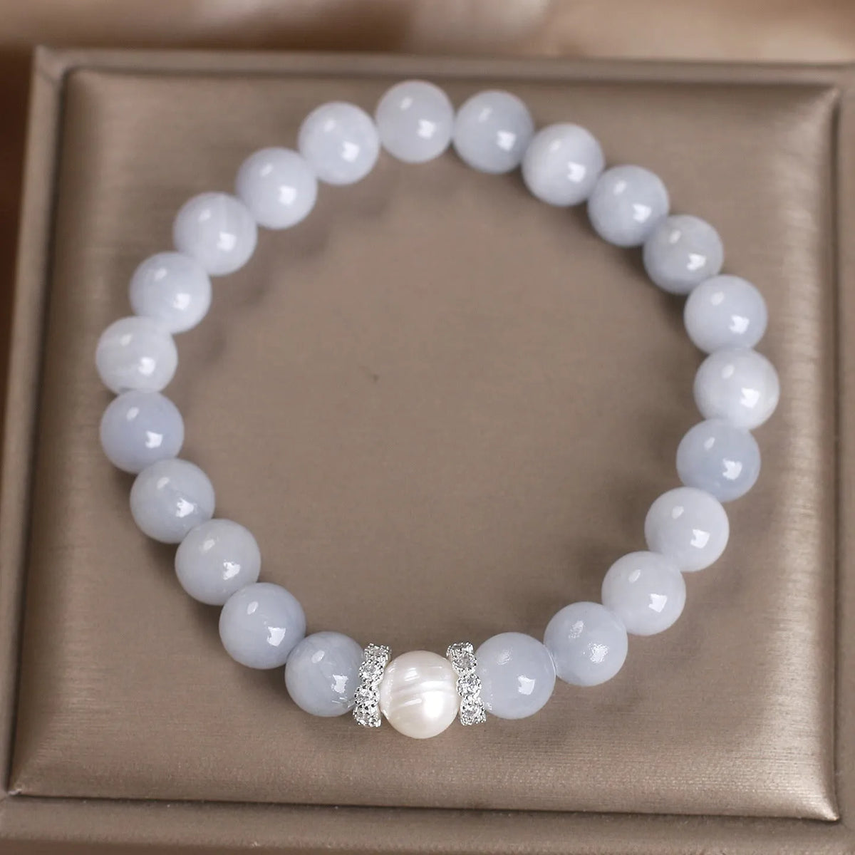 Natural aquamarine bracelet with white sweet clear gemstones and navy blue sapphire pearl accent, women's national style jewellery