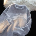 Men's dark rose flocking horse design sweater in cotton-polyester blend fabric