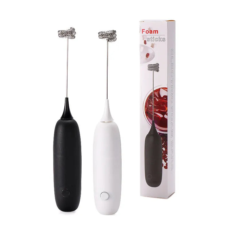 Hand-held electric milk frother blender in black colour with modern simplicity design