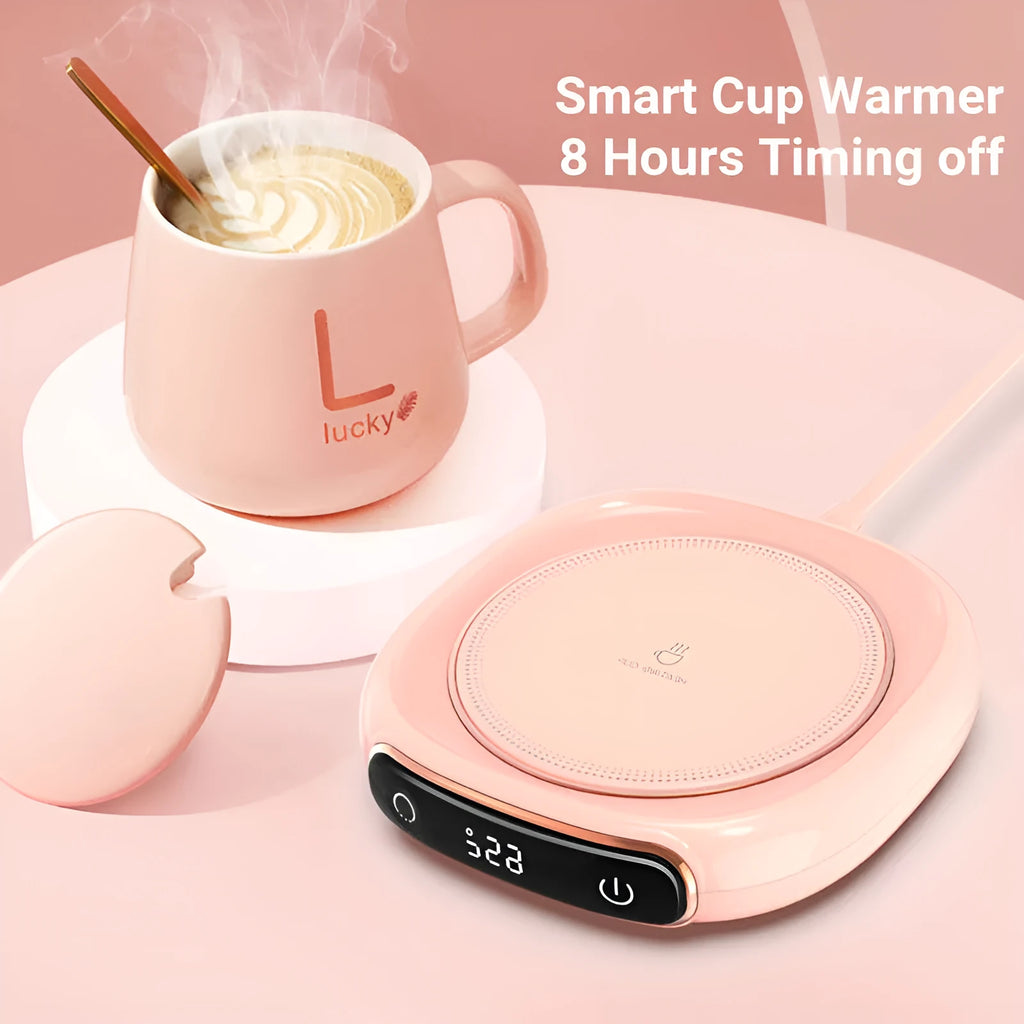 White USB-powered desktop mug warmer coaster for keeping coffee hot