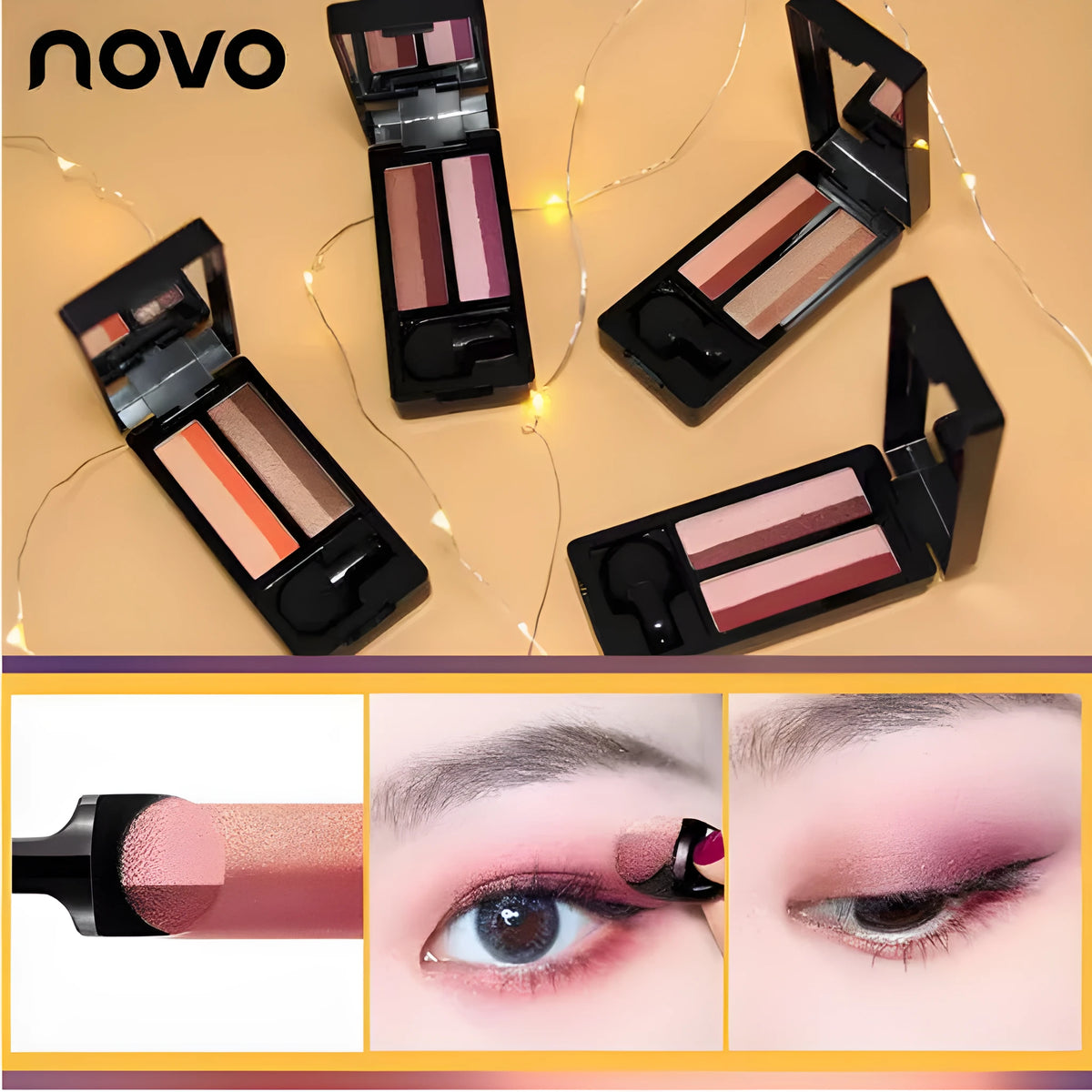 Gradient two-colour eyeshadow compact with small mushroom-head brush and 7:3 golden ratio pan