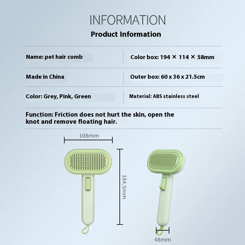 Large pet hair removal comb with stainless steel blades and ABS handle in light grey colour