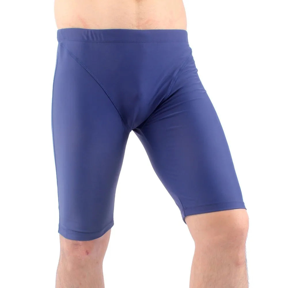 Men's quick-dry swimming trunks in green or navy blue available in extended sizes