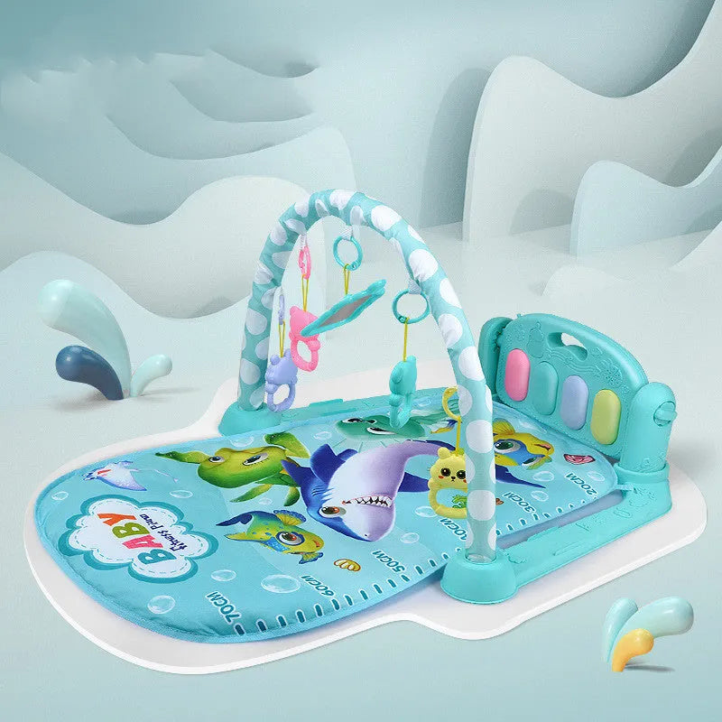 Baby fitness frame pedal piano activity gym toy for infants with animal-themed design in blue or pink colours