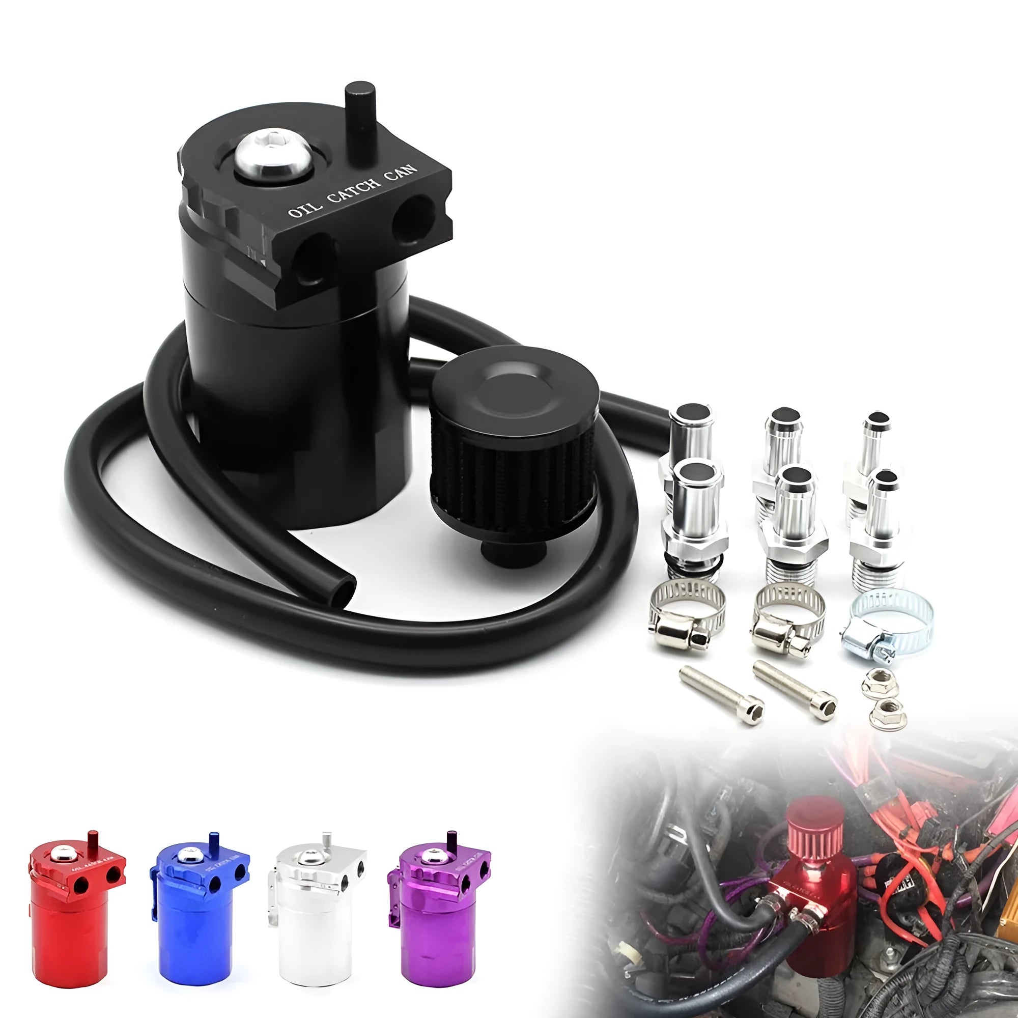 Aluminium alloy engine oil breather pot for vehicle modification in four colour options