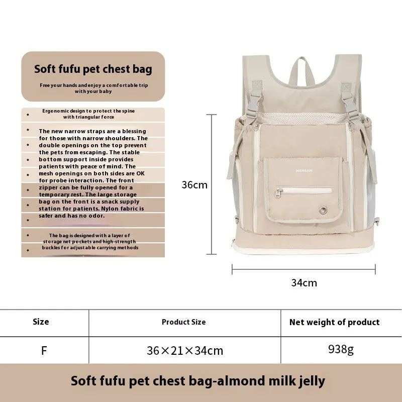 Lightweight nylon pet chest bag in Almond Custard colour for cats and dogs under 7kg