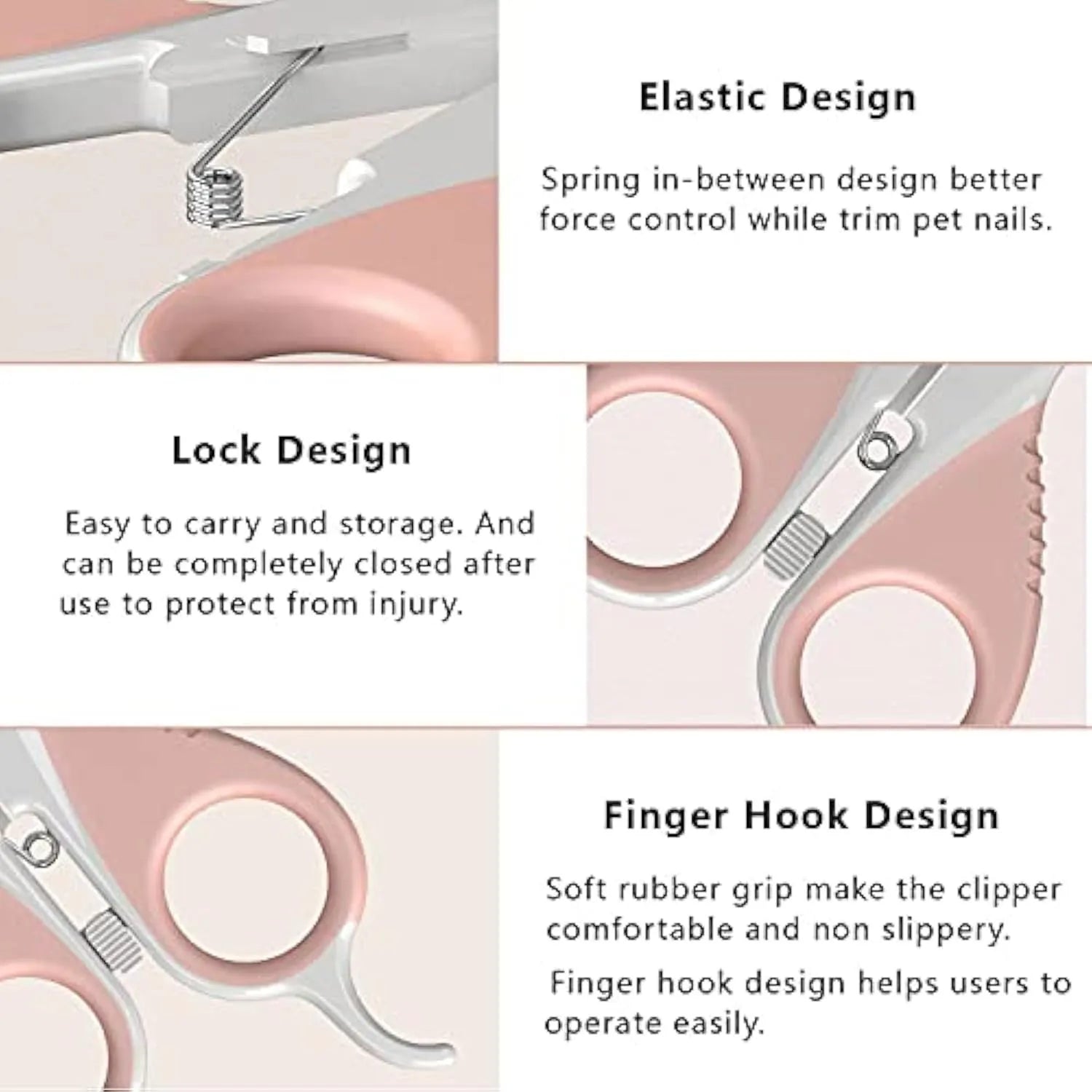Grey and pink cat nail clippers with curved safety blade and ergonomic rubberised handles
