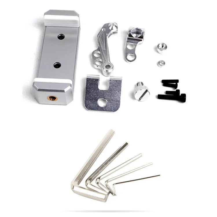 Silver metal mobile phone holder with tongs and lanyard for car model remote control operation