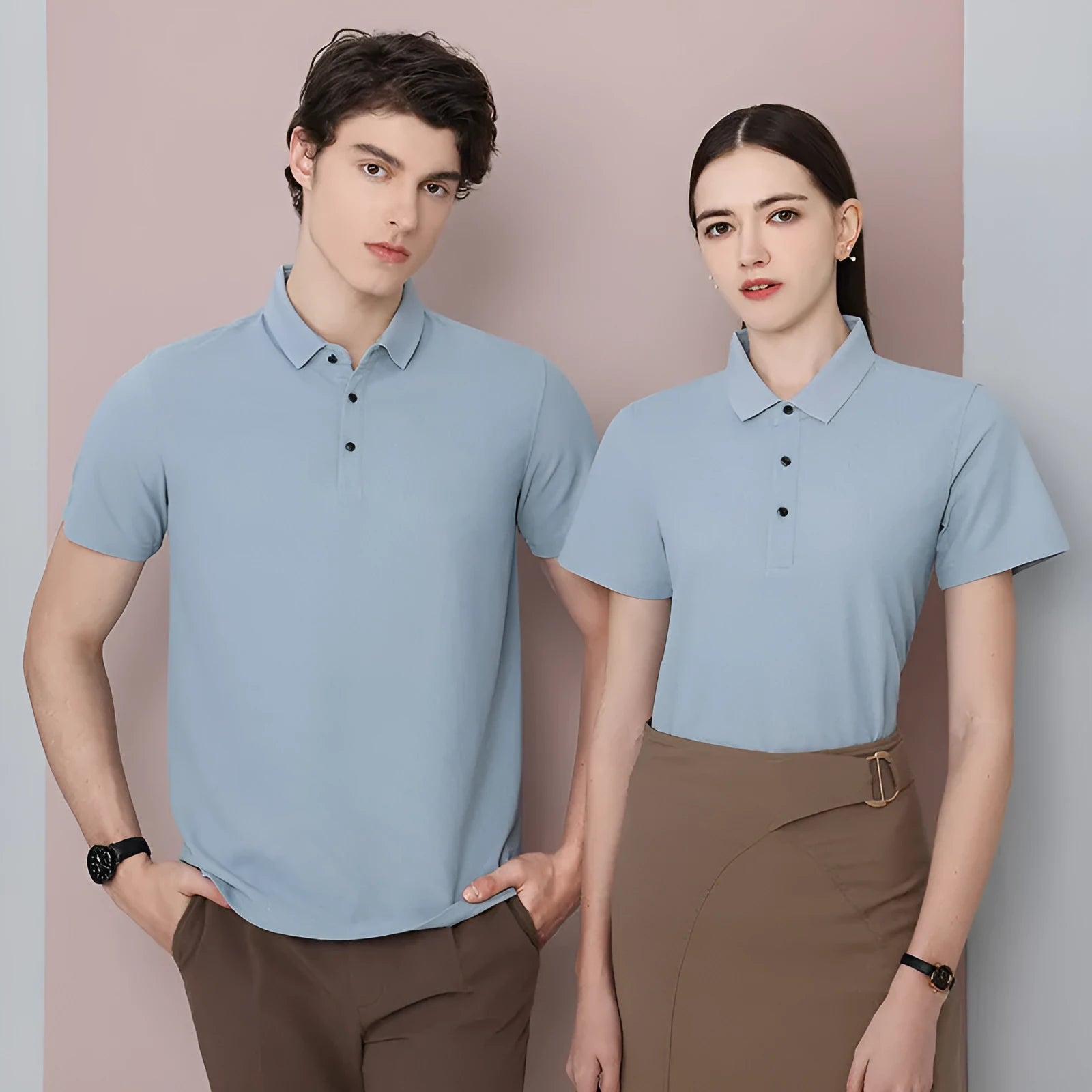 Men's cotton blend regular fit short-sleeved polo shirt in white, black, dark gray, dark blue, red, light blue
