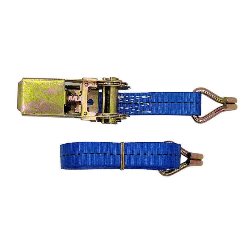 Ratchet tensioner furniture fastening strap with double hook system for cargo binding