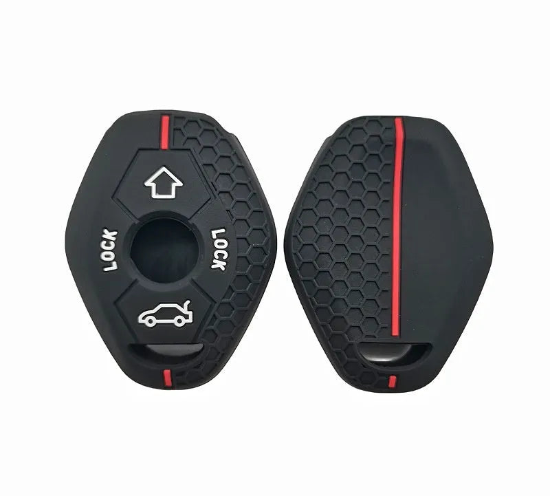Honeycomb pattern silicone car key case in black with blue line