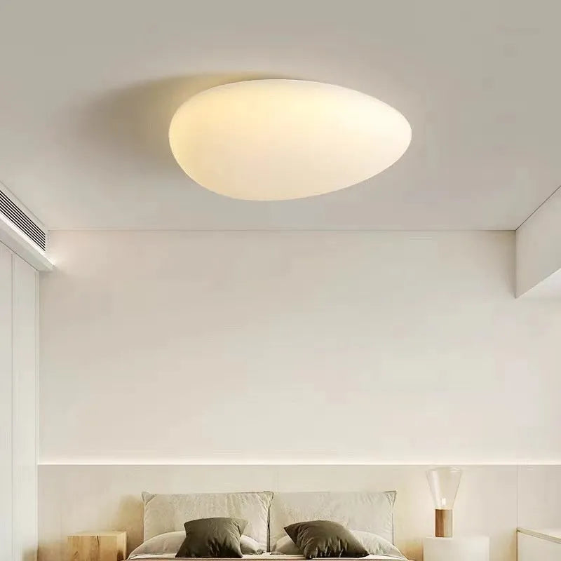 Modern minimalist LED ceiling light for master bedroom, 43cm diameter, White Endless light source on white ceiling
