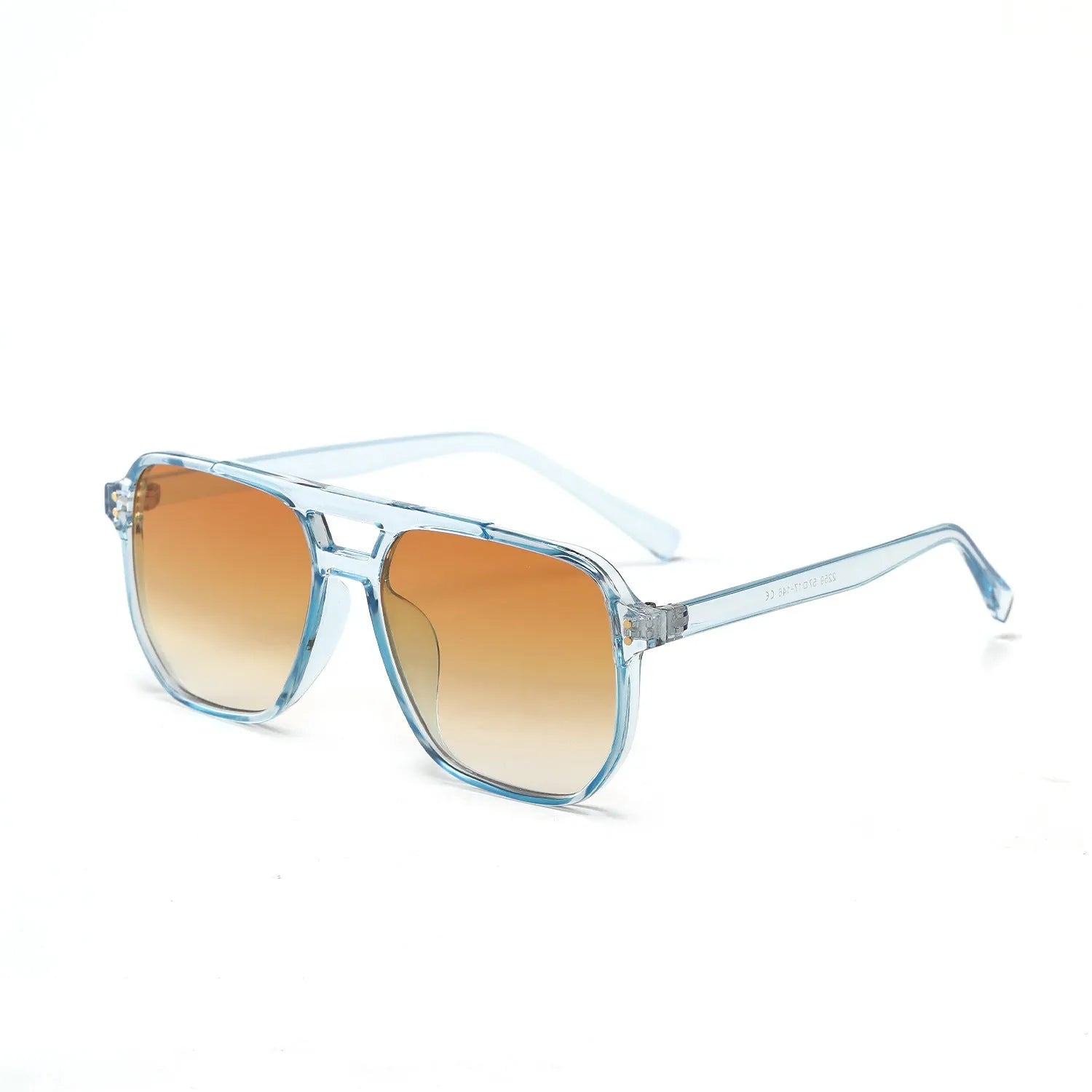 Square double beam sunglasses for women in black frame with pink lenses, UV400 protection