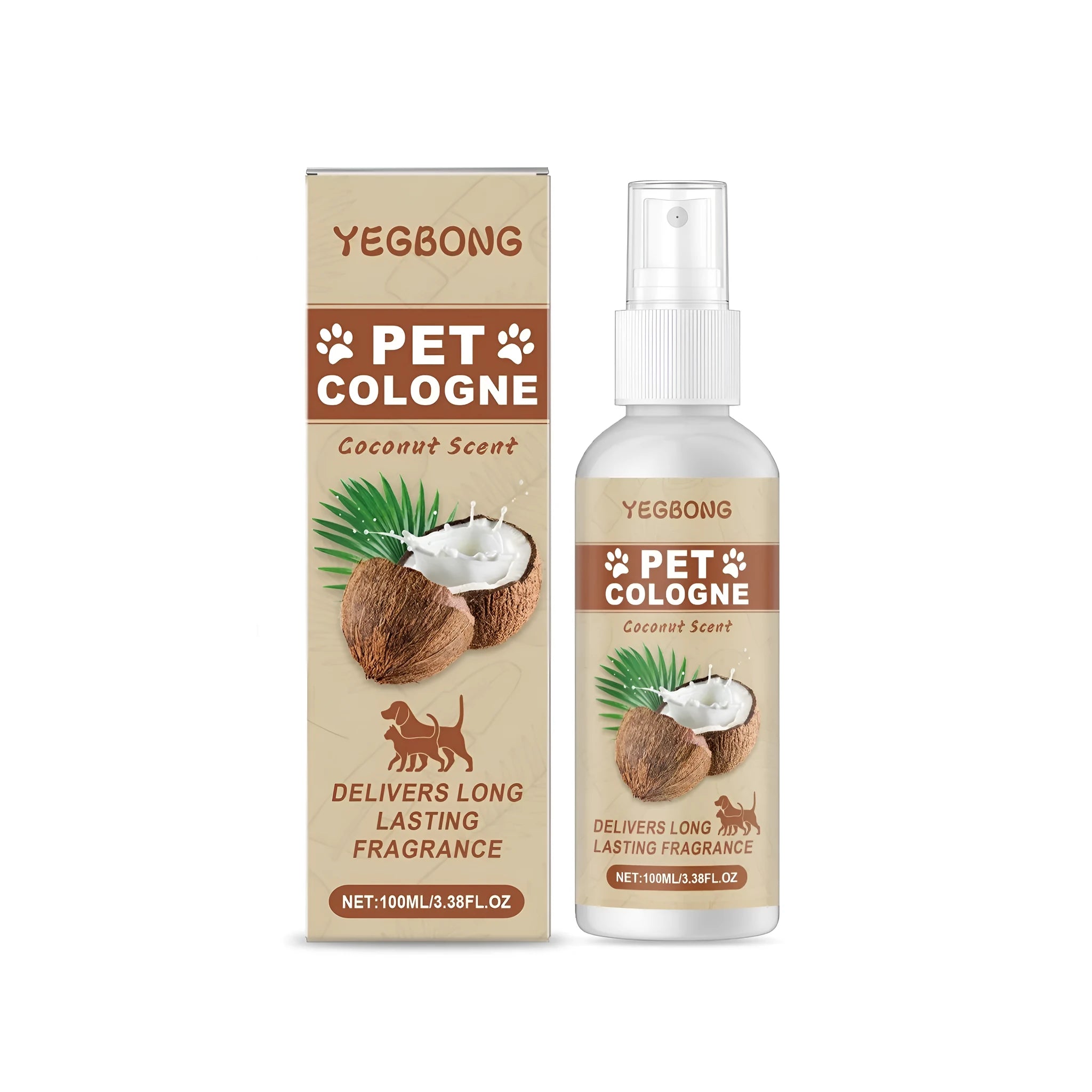 100ml bottle of coconut scented pet deodorant spray with water-based formula