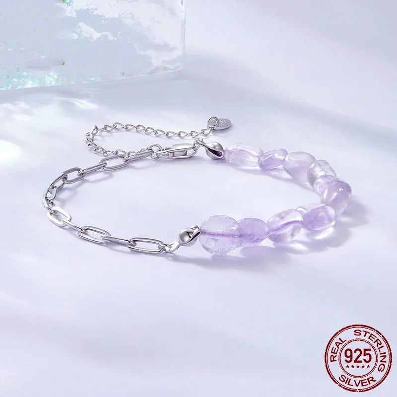 925 sterling silver purple crystal asymmetric bracelet for women electroplated finish BSB224 colour