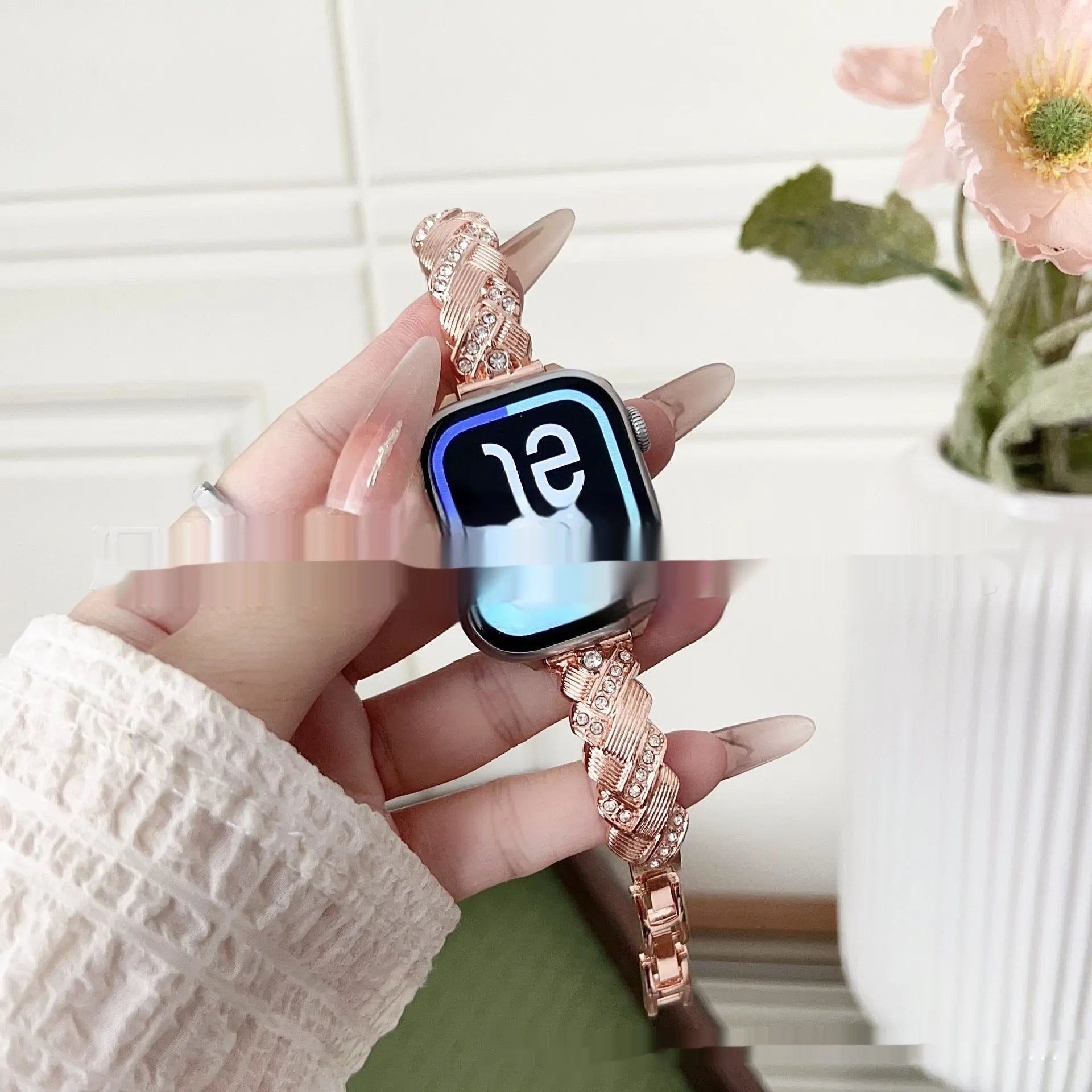 Zinc alloy Apple Watch strap with twist diamond design in five colour options for iPhone compatibility