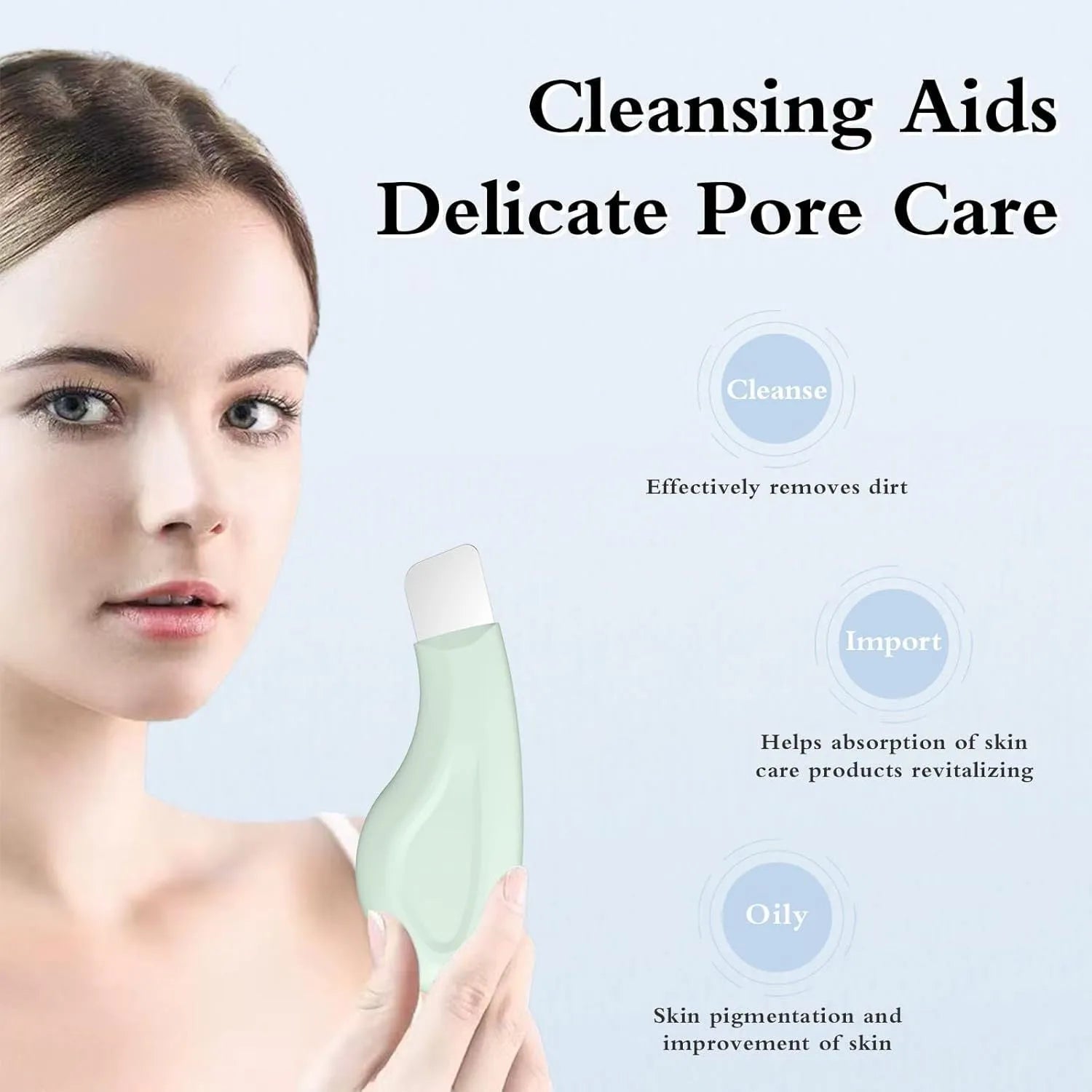 Stainless steel facial pore scraper tool with a non-slip handle for blackhead removal.