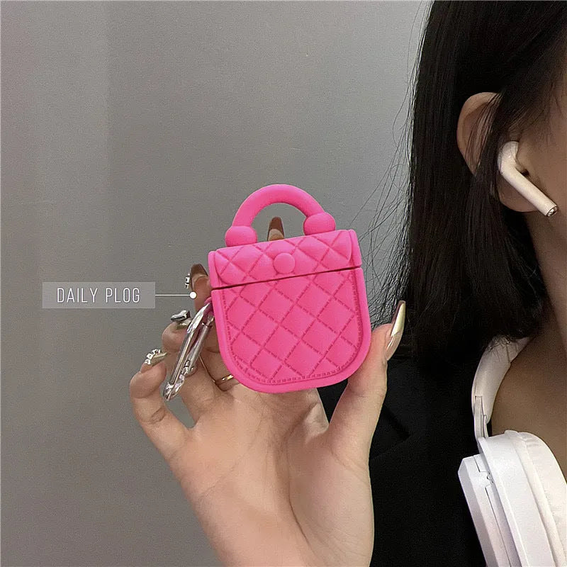 Hard TPU earphone case for AirPods in Barbie bag iron hook colour with cartoon style injection moulded design