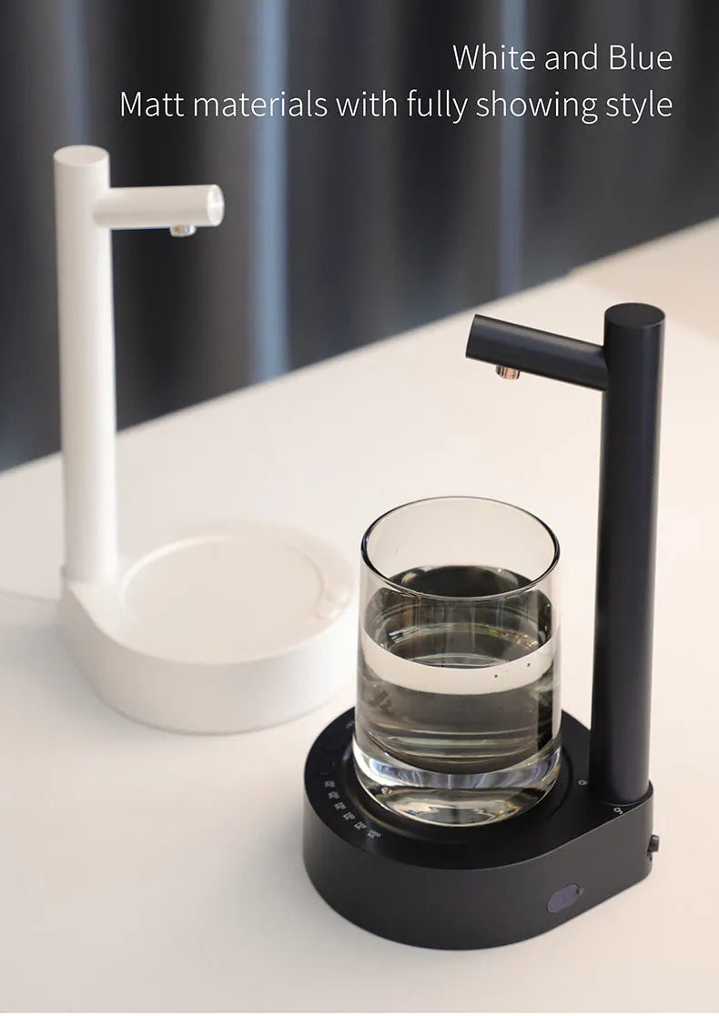 Desktop bottled water automatic pumping device with rechargeable 1800mAh battery in black and white ABS shell
