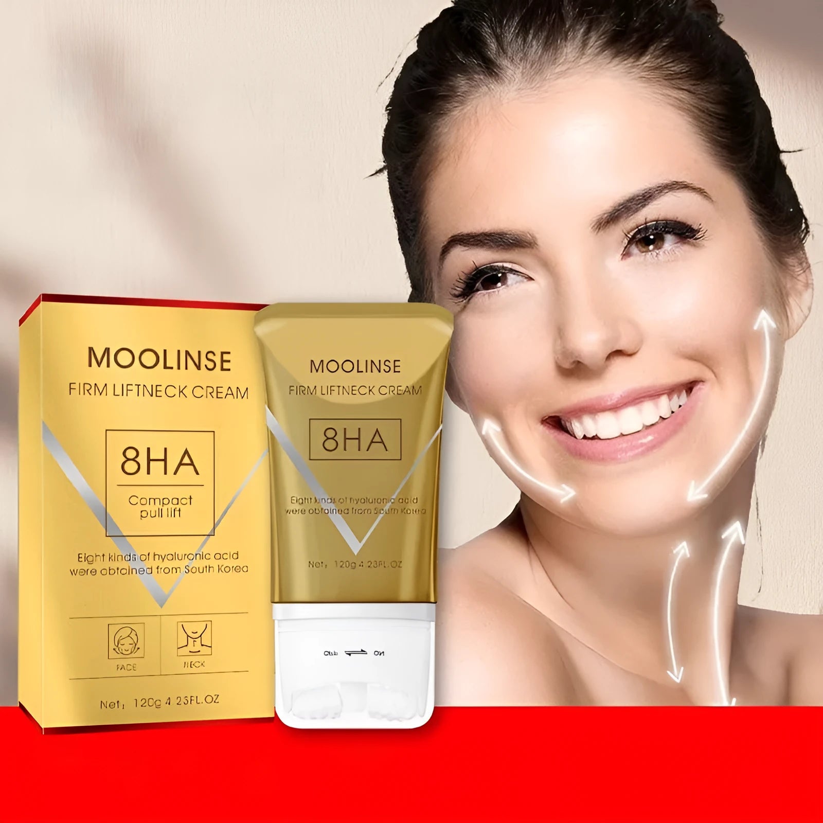 Neck moisturising cream jar with a neck roller tool for dry skin care.