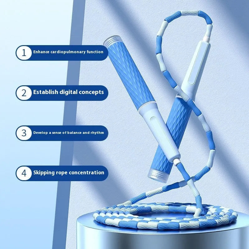 Bamboo bead skipping rope for children with soft PP beads in blue colour option