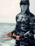 HUK Pursuit men's grey long sleeve fishing shirt with mesh side panels.