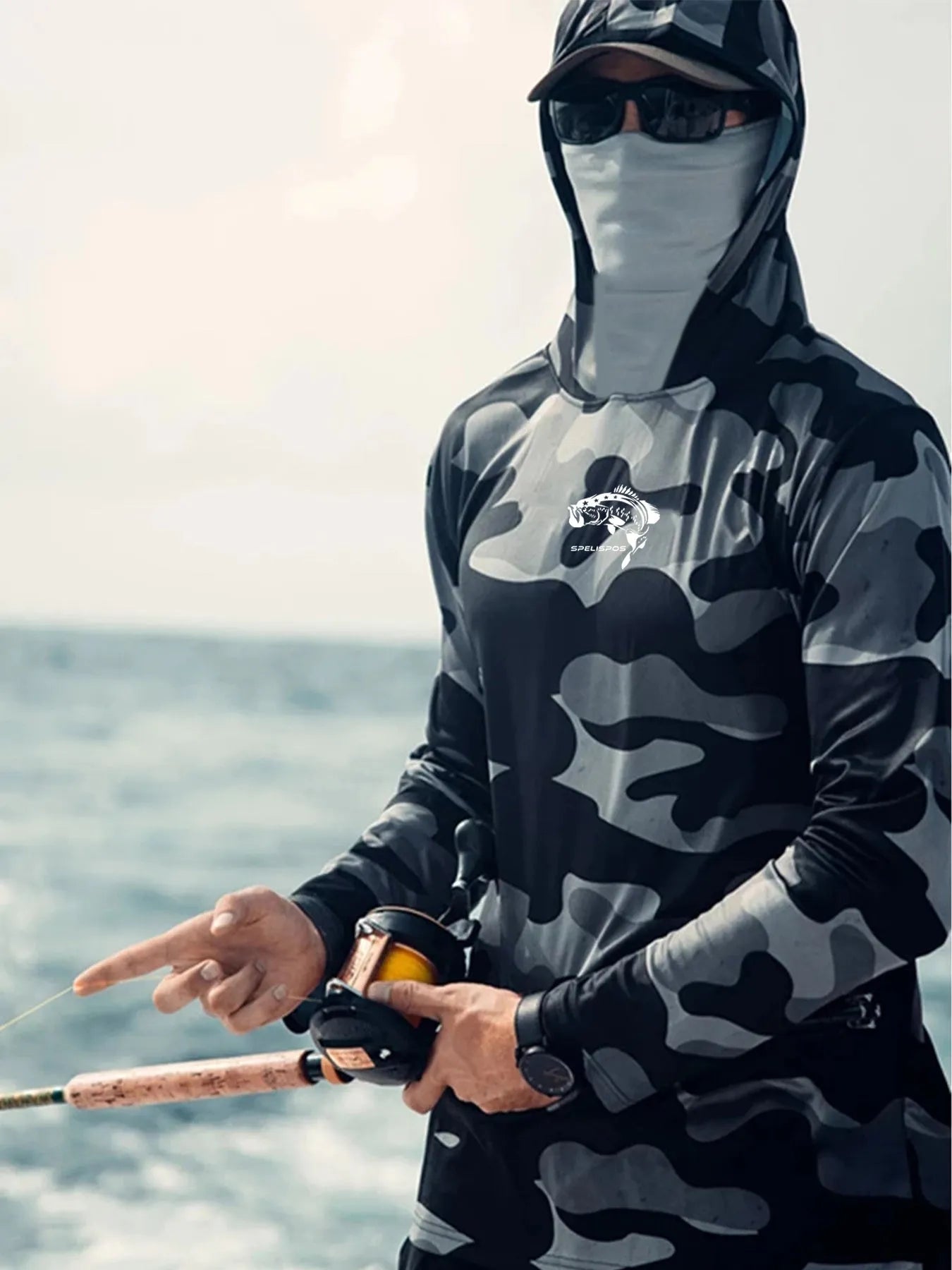 HUK Pursuit men's grey long sleeve fishing shirt with mesh side panels.