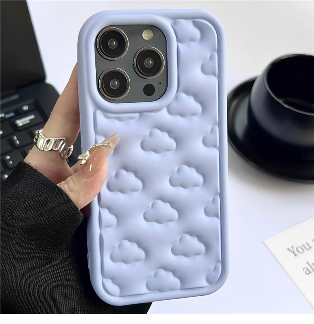 Hand oil three-dimensional cloud phone case TPU in pink with embossed floral pattern for iPhone