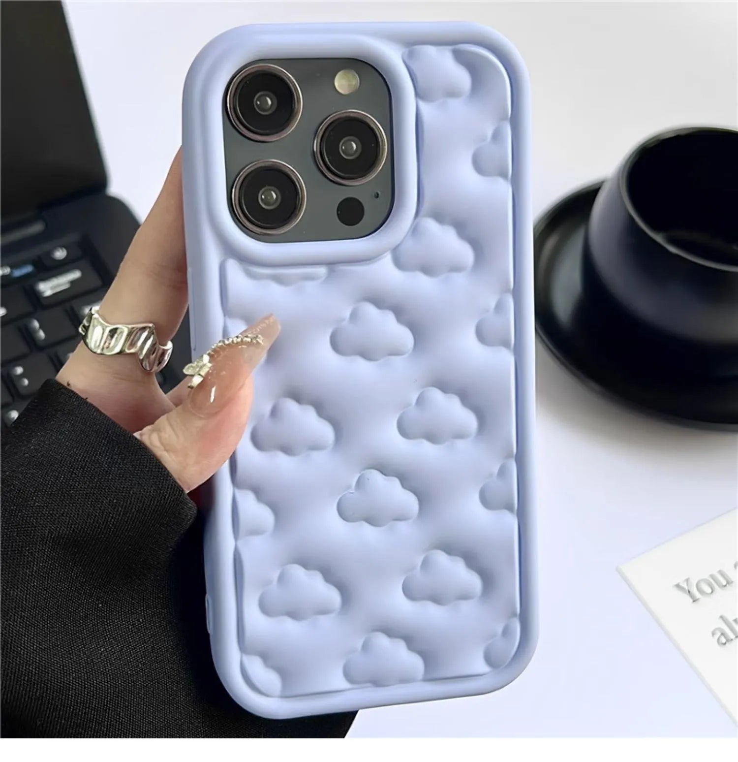 Hand oil three-dimensional cloud phone case TPU in pink with embossed floral pattern for iPhone