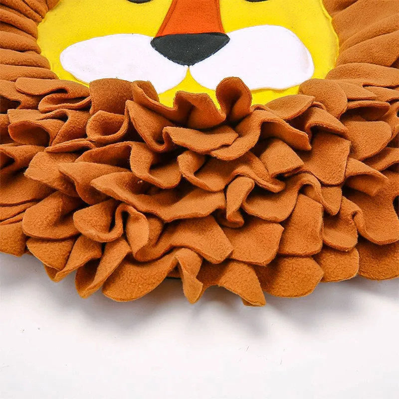 Brown Lion Sniffing Pad pet toy with textured surface for hiding dog or cat treats.