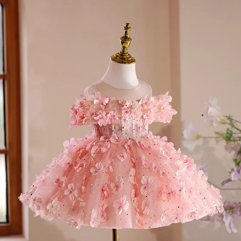 Girls' pink polyester pettiskirt with layered tutu design for princess party wear