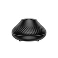 Beige USB aroma diffuser essential oil lamp with flame effect lighting on wooden surface
