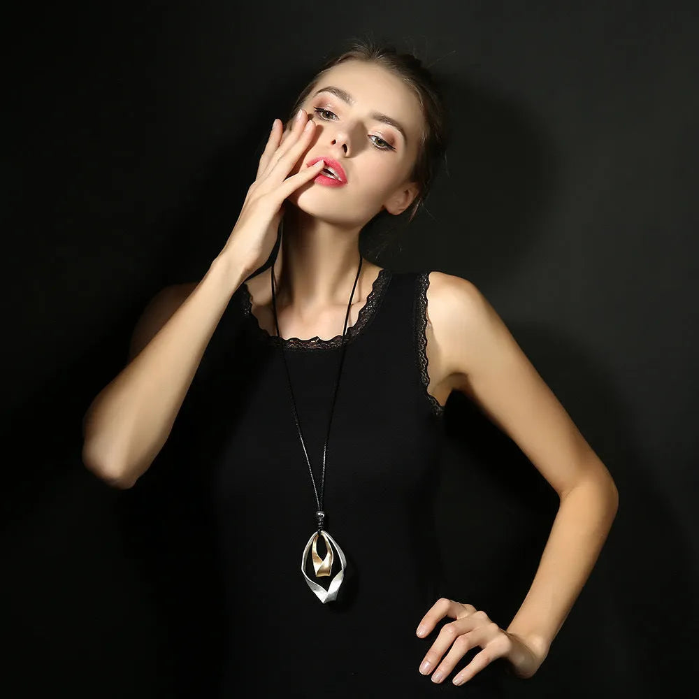 Geometric exaggerated triangle pendant necklace women alloy electroplated silver gold microfiber chain bohemian style