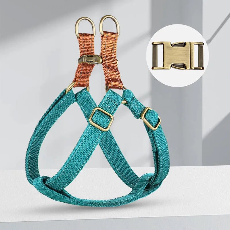 Brown vest style dog leash with cotton belt and alloy fastener for small to medium dogs