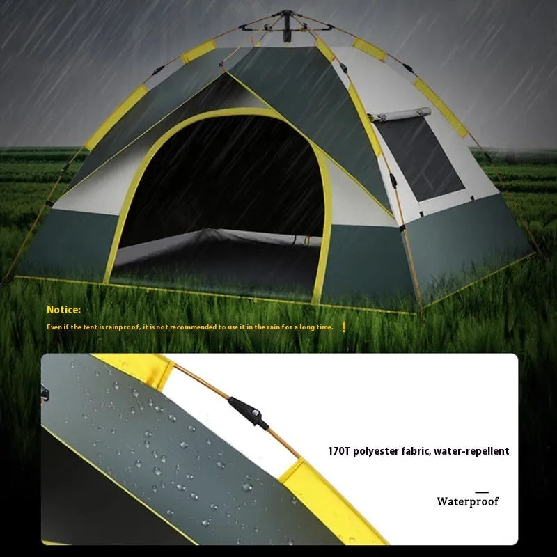 Dark green silver glue camping tent with automatic quick-opening system for 3-4 people