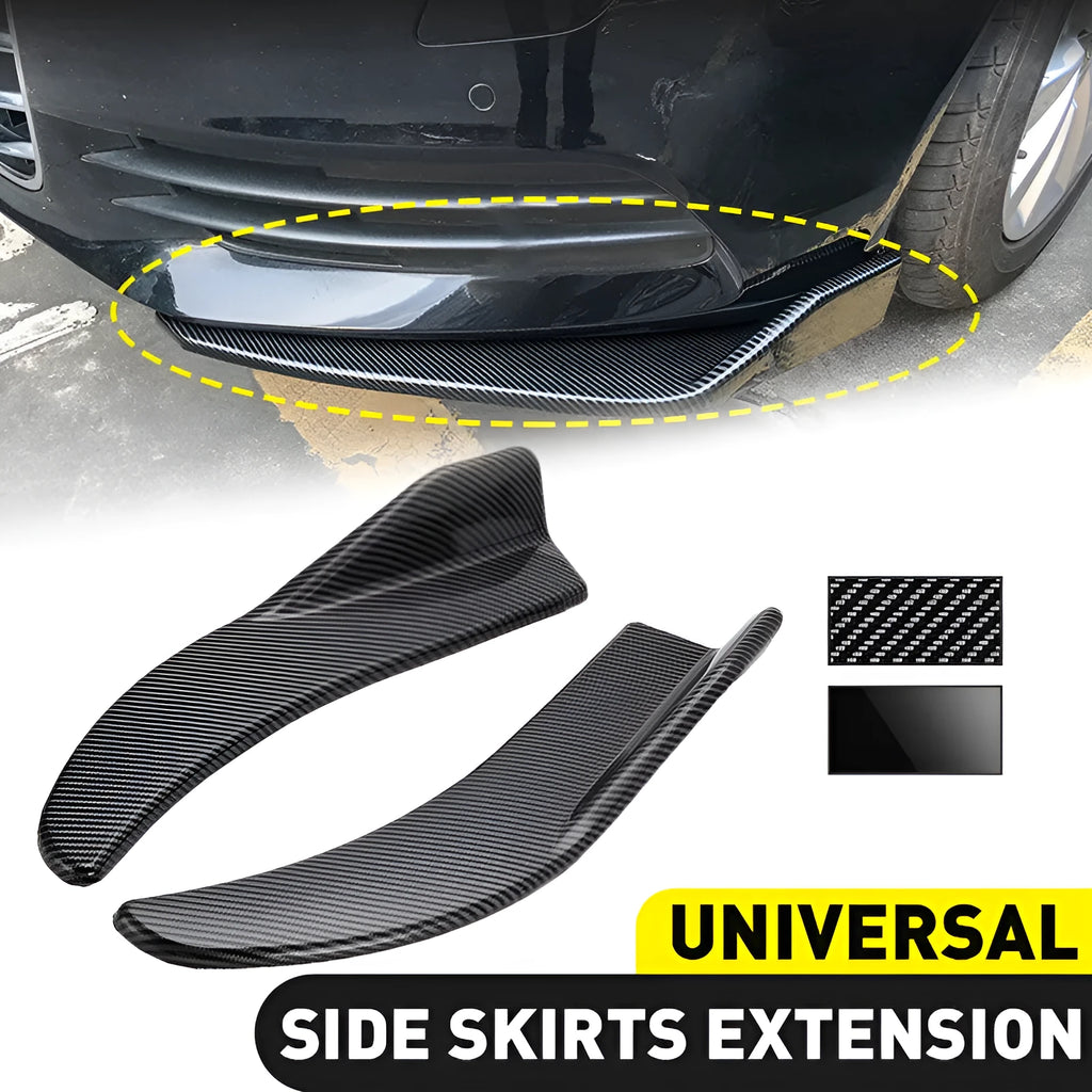 Front and rear car deflector kit for GM vehicles in black and carbon fibre finishes.