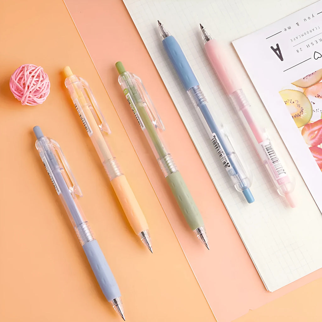 Plastic Bullet Student Neutral Brush Questions Gel Pens 0.5mm Black Ink Office Stationery Pens Box of 12 in 5 Colours Blue Green Grey Pink Yellow