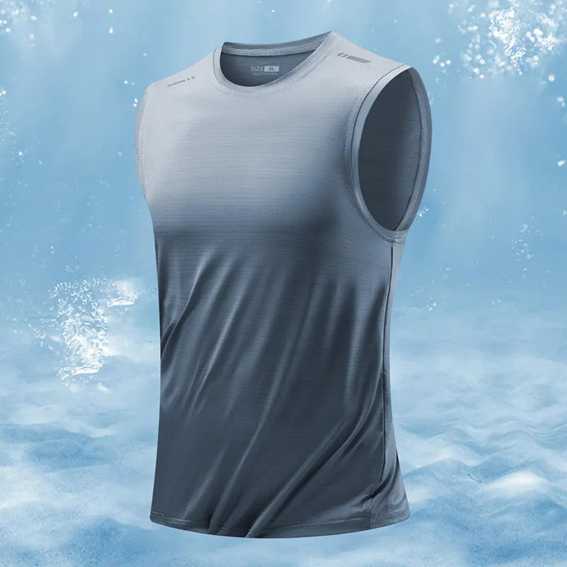 Men's loose fit sleeveless waistcoat in solid colours including blue, grey, black and white.
