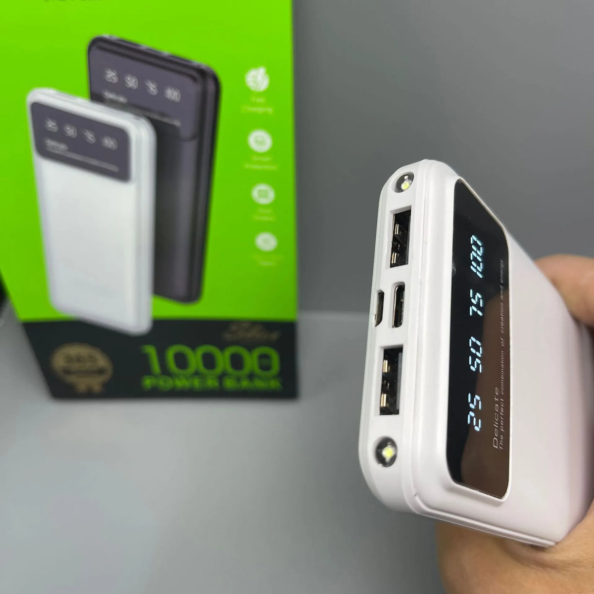Oarmio 20000mAh portable power bank with four built-in cables and PVC shell in standard colour