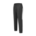 Men's black polyester running trousers with mid-waist, shown flat.