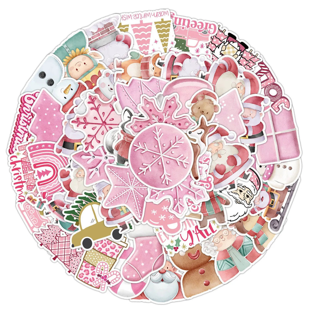 Waterproof Christmas sticker set showing 50 cute holiday designs for car phone computer decoration
